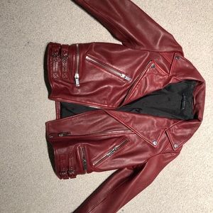 Zara Red Leather Jacket Size L